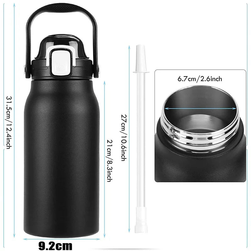 68 oz Large Capacity Stainless Steel Thermo Bottle with Straw, Hot and Cold Tumbler for Gym, Vacuum Flask
