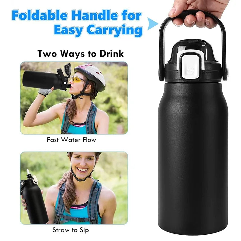 68 oz Large Capacity Stainless Steel Thermo Bottle with Straw, Hot and Cold Tumbler for Gym, Vacuum Flask