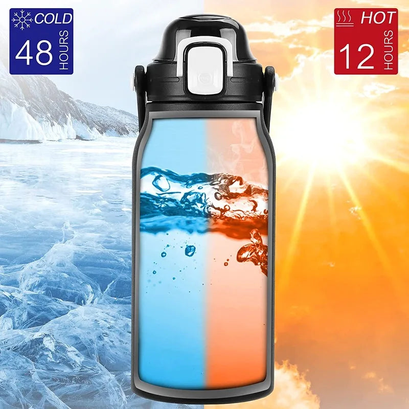68 oz Large Capacity Stainless Steel Thermo Bottle with Straw, Hot and Cold Tumbler for Gym, Vacuum Flask