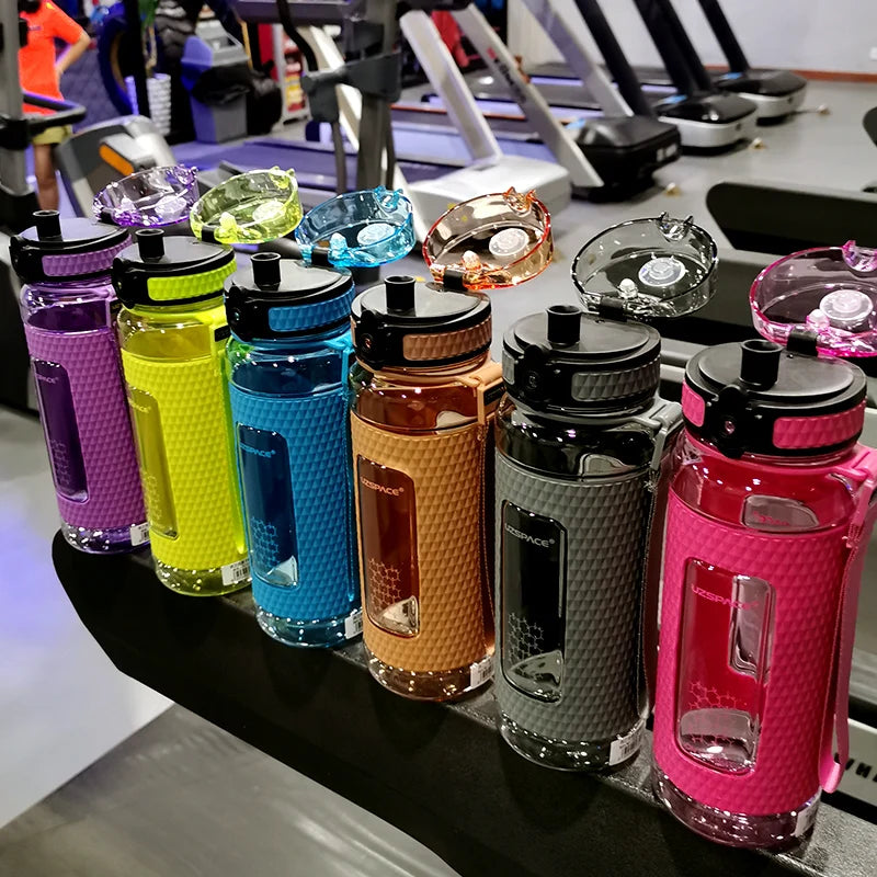 13.5 oz - 37 oz UZSPACE Sport Water Bottles BPA Free Portable Gym Anti-fall Leak-proof Large Capacity Fitness Kettle Tritan Plastic Drink Bottle