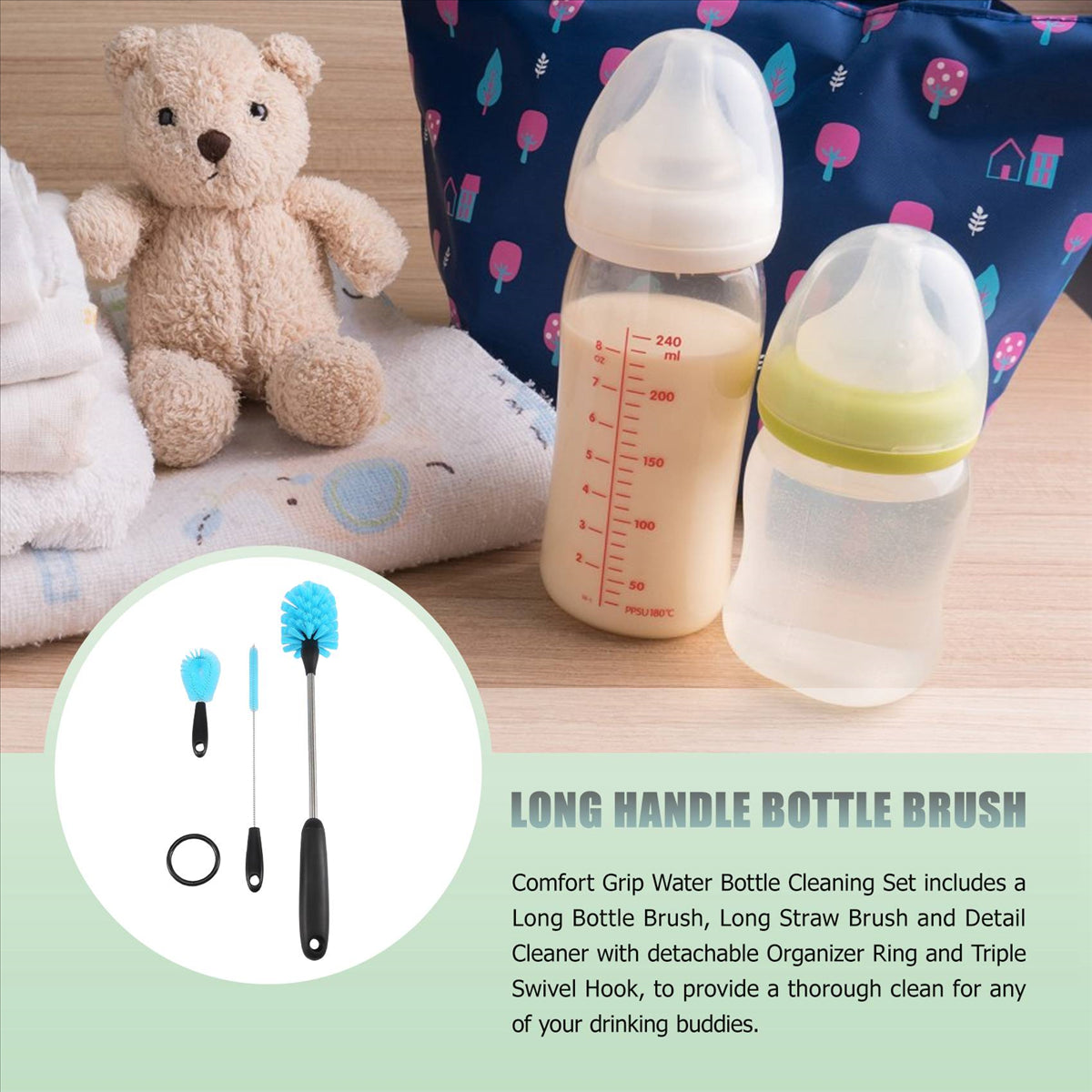 Stainless Steel Water Bottle Cleaning Brush Set – Long Handle Bottle Cleaner for Narrow Neck Bottles | Durable & Effective Cleaning Tools