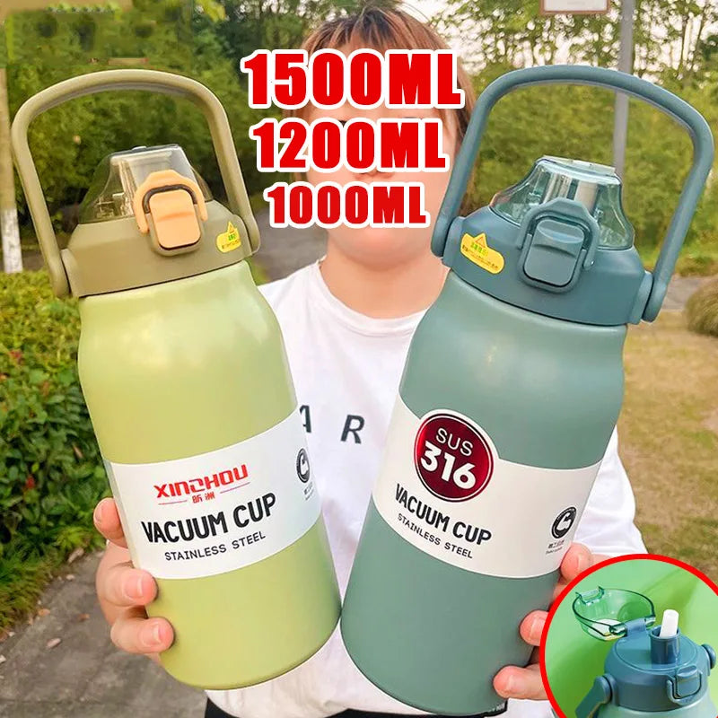 Stainless Steel Thermo Bottle Portable Thermal Mug 50 oz Large Capacity Thermos Water Bottle Tumbler Thermoses Outdoor Therma