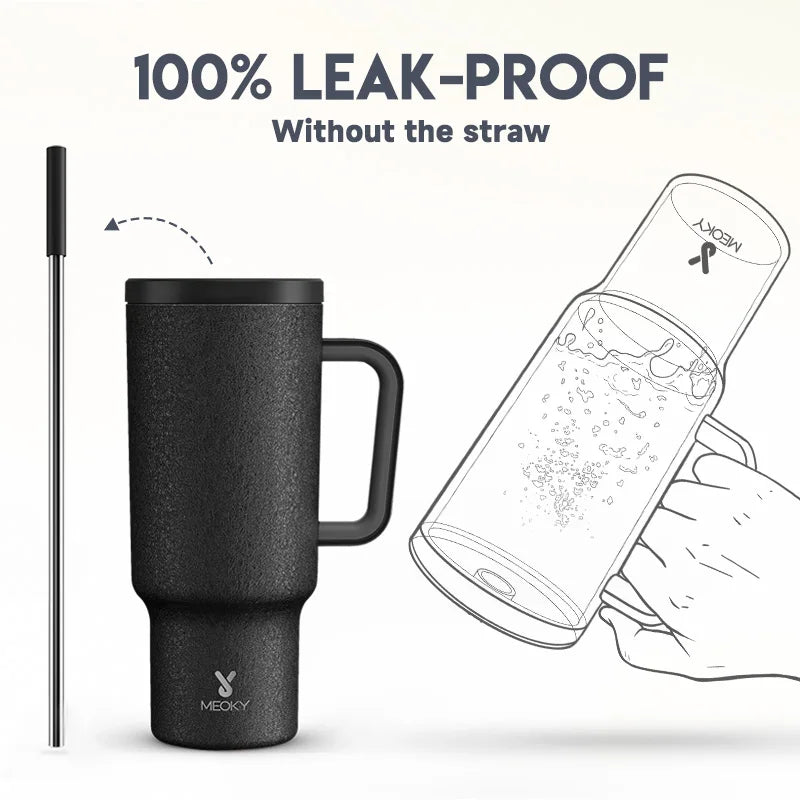 Meoky Tumbler with Handle Straw 40oz/1182ml Thermos Bottle Cold Ice Stainless Steel Simple Car Mug Water Bottle Coffee Cup