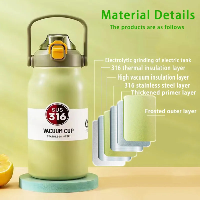 Stainless Steel Thermo Bottle Portable Thermal Mug 50 oz Large Capacity Thermos Water Bottle Tumbler Thermoses Outdoor Therma