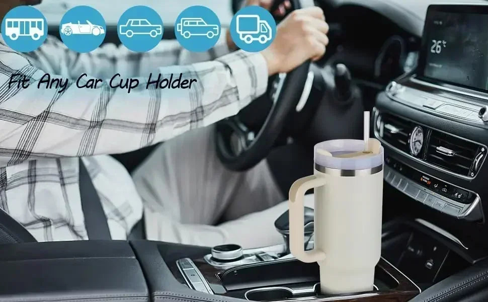 40oz Insulated Tumbler with Handle Straw Stainless Steel Water Bottle Vacuum Water Cold Warm Thermos Cup Coffee Mug Drinkware