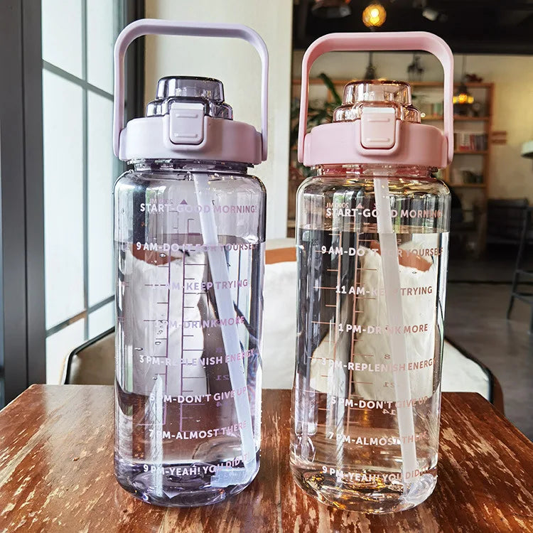68 oz (2 Liters) Large Motivational Sports Water Bottle with Straw – Leak-Proof, Portable, and BPA-Free