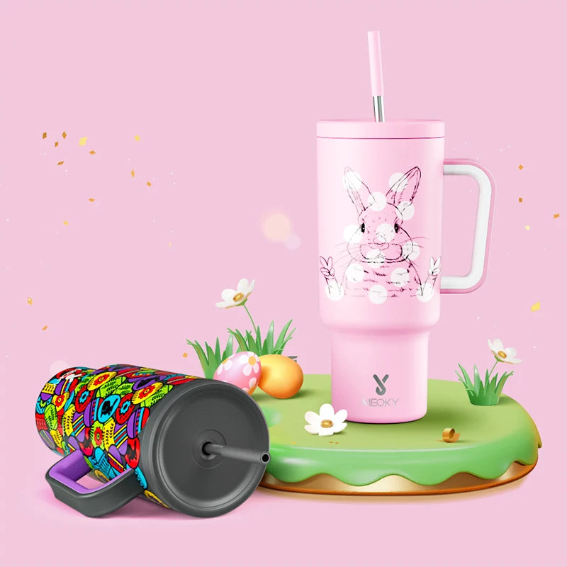 Meoky 40 oz Vacuum Cup Tumbler Straw Cup with Lid Stainless Steel Large Capacity Car Mug Leak-proof Juice Coffee Cup Food Grade