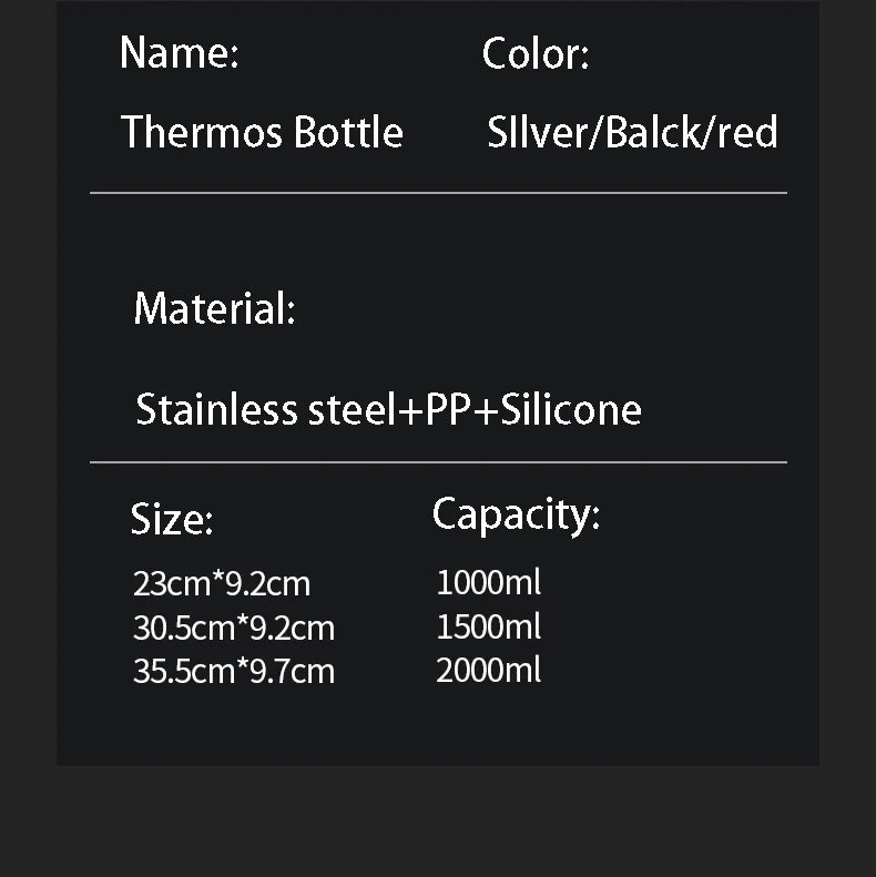 68 oz Large Capacity Stainless Steel Thermo Bottle with Straw, Hot and Cold Tumbler for Gym, Vacuum Flask