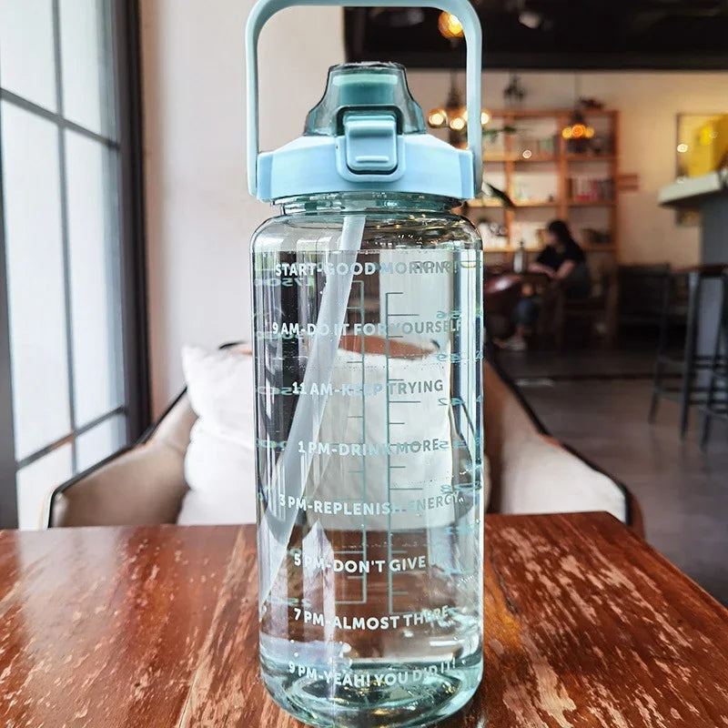 68 oz (2 Liters) Large Motivational Sports Water Bottle with Straw – Leak-Proof, Portable, and BPA-Free