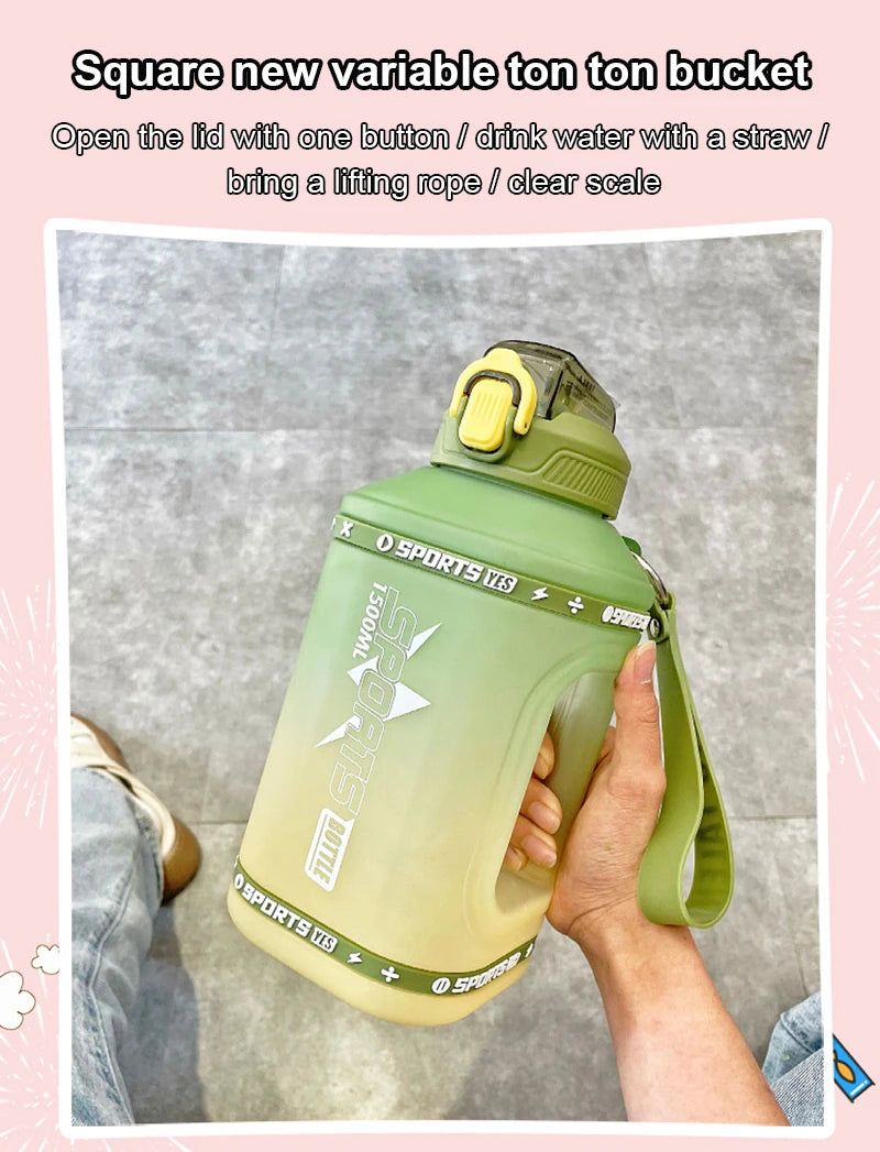 50 oz / 68 oz / 78 oz Sports Water Bottle with Silicone Straw, Large Capacity with Scale, Portable Gradient Kettle