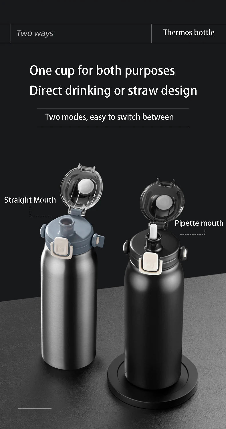 68 oz Large Capacity Stainless Steel Thermo Bottle with Straw, Hot and Cold Tumbler for Gym, Vacuum Flask