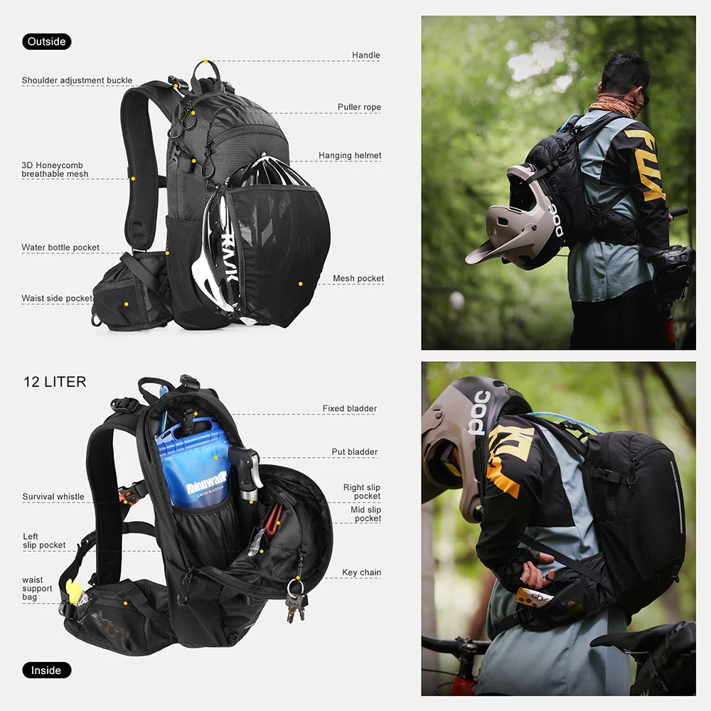 Rhinowalk 12L Portable Cycling Backpack, Hydration Pack for Road Cycling, Hiking, Climbing, and Outdoor Sports
