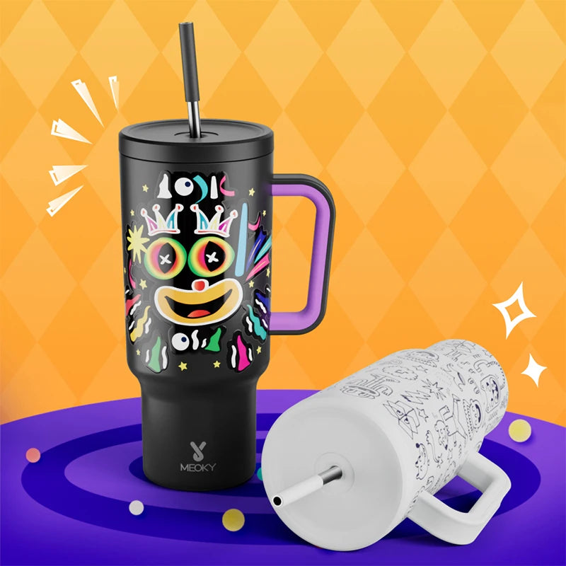 Meoky 40 oz Vacuum Cup Tumbler Straw Cup with Lid Stainless Steel Large Capacity Car Mug Leak-proof Juice Coffee Cup Food Grade