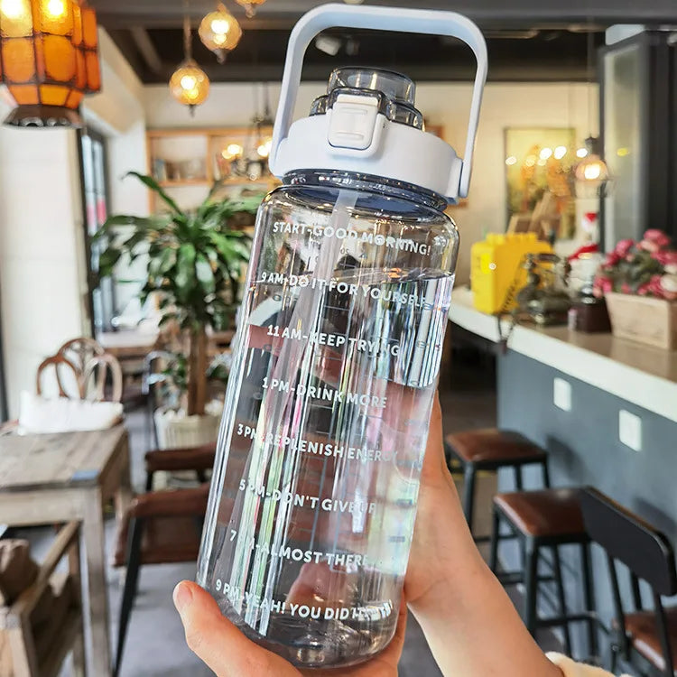 68 oz (2 Liters) Large Motivational Sports Water Bottle with Straw – Leak-Proof, Portable, and BPA-Free