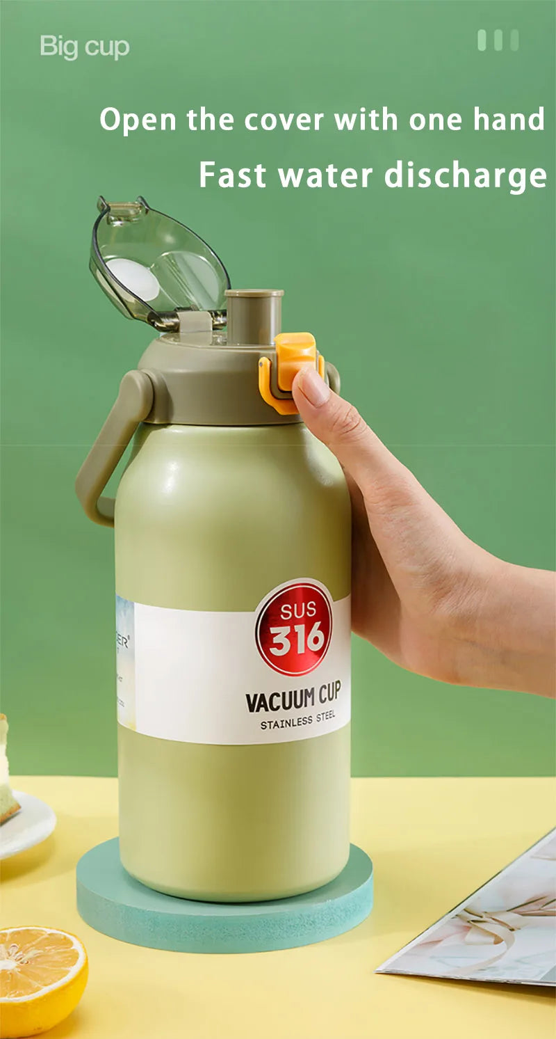 Stainless Steel Thermo Bottle Portable Thermal Mug 50 oz Large Capacity Thermos Water Bottle Tumbler Thermoses Outdoor Therma