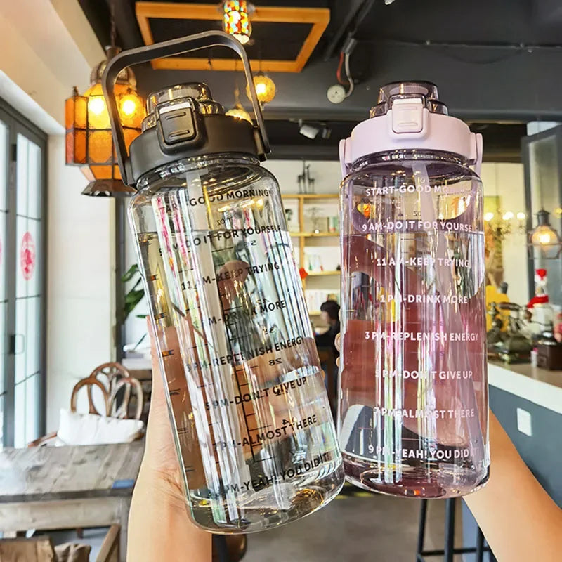 68 oz (2 Liters) Large Motivational Sports Water Bottle with Straw – Leak-Proof, Portable, and BPA-Free