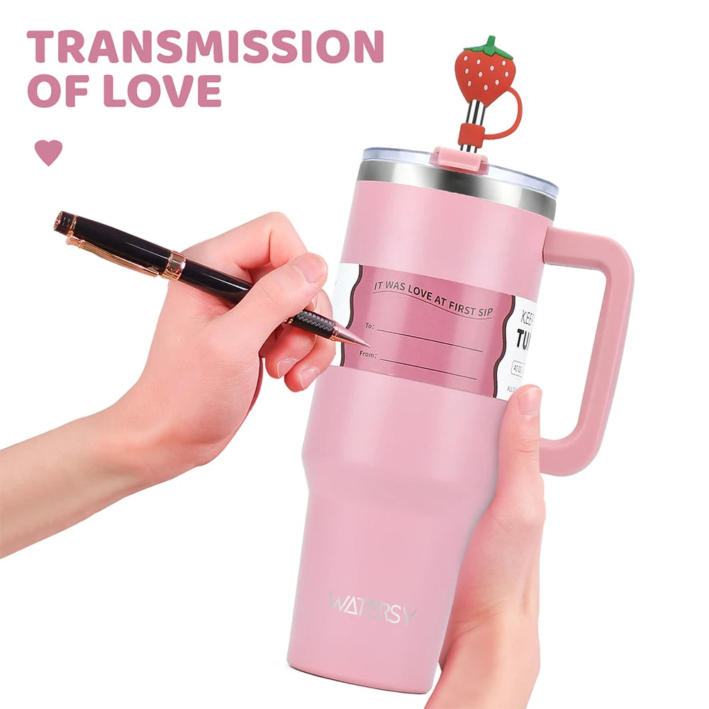 40 OZ Large Capacity Tumbler Stainless Steel Thermos Bottle with Handle & Straw Portable Insulated Cup Car Travel Ice Cup