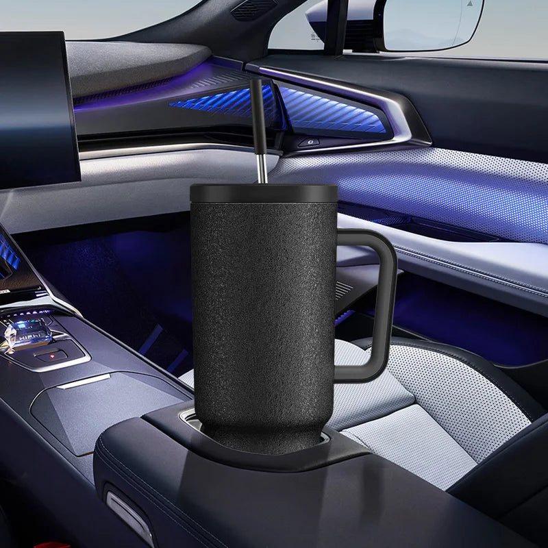 Meoky Tumbler with Handle Straw 40oz/1182ml Thermos Bottle Cold Ice Stainless Steel Simple Car Mug Water Bottle Coffee Cup