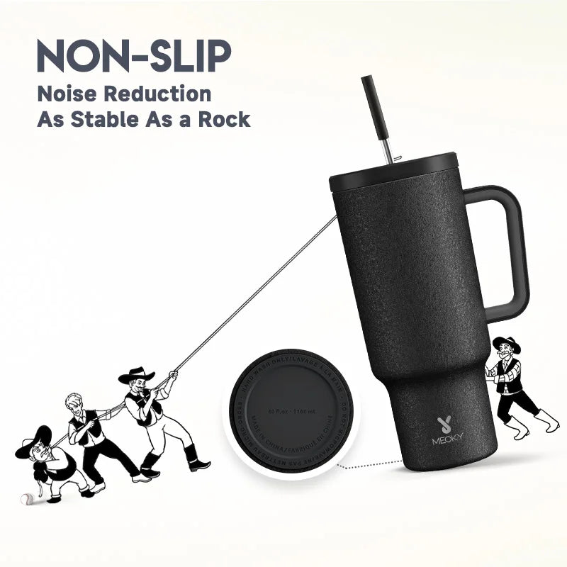 Meoky Tumbler with Handle Straw 40oz/1182ml Thermos Bottle Cold Ice Stainless Steel Simple Car Mug Water Bottle Coffee Cup