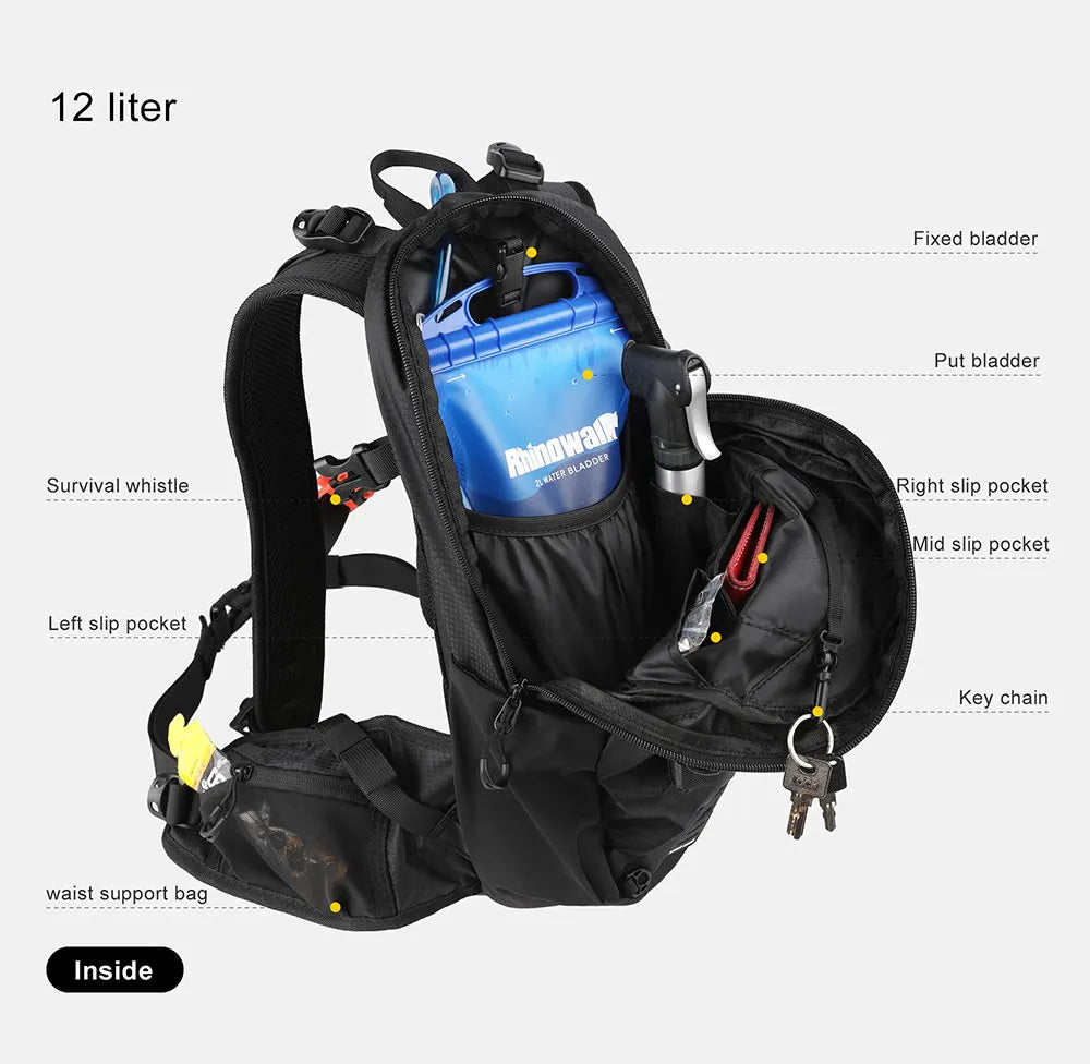Rhinowalk 12L Portable Cycling Backpack, Hydration Pack for Road Cycling, Hiking, Climbing, and Outdoor Sports