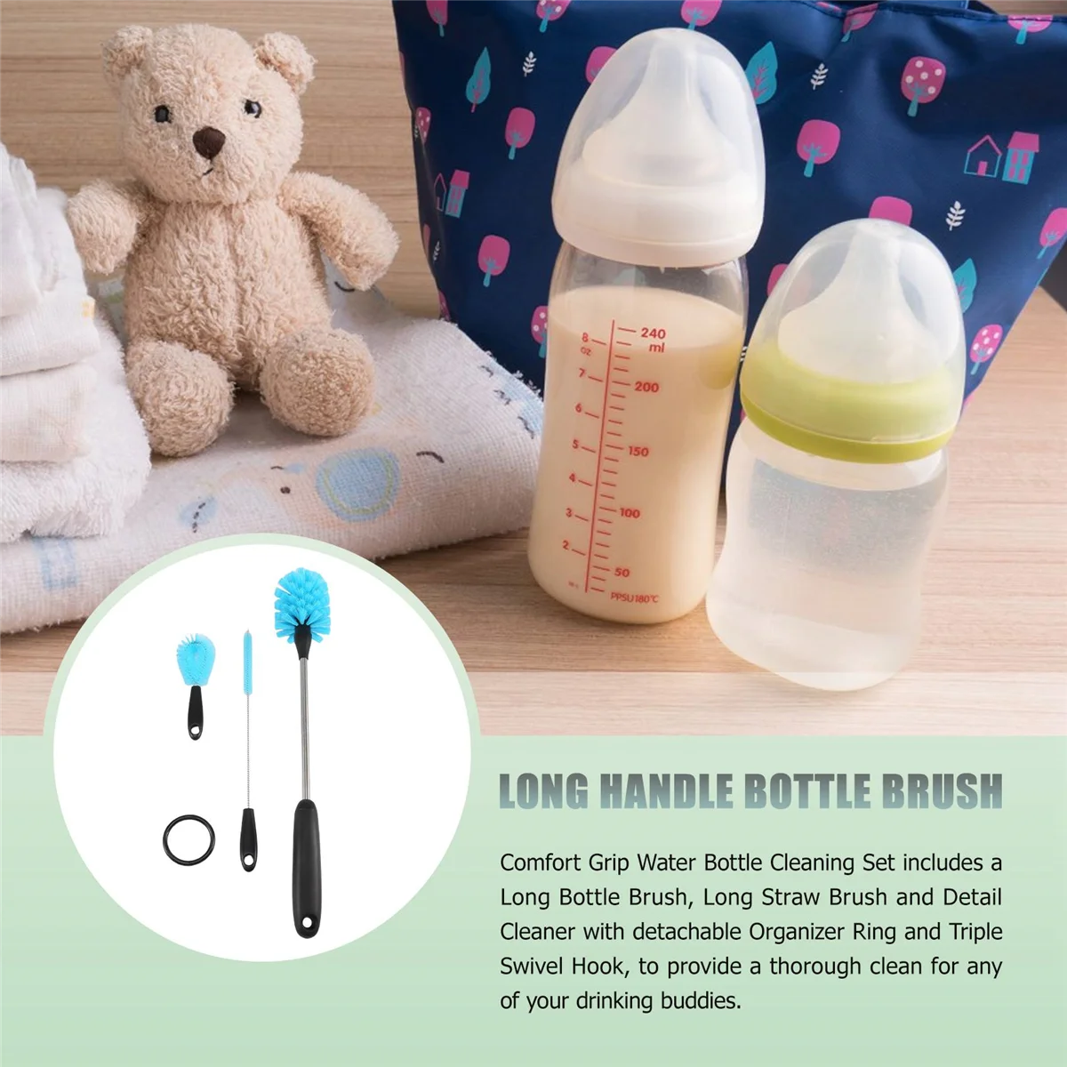 Stainless Steel Water Bottle Cleaning Brush Set – Long Handle Bottle Cleaner for Narrow Neck Bottles | Durable & Effective Cleaning Tools