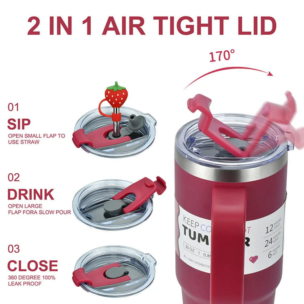 40 OZ Large Capacity Tumbler Stainless Steel Thermos Bottle with Handle & Straw Portable Insulated Cup Car Travel Ice Cup