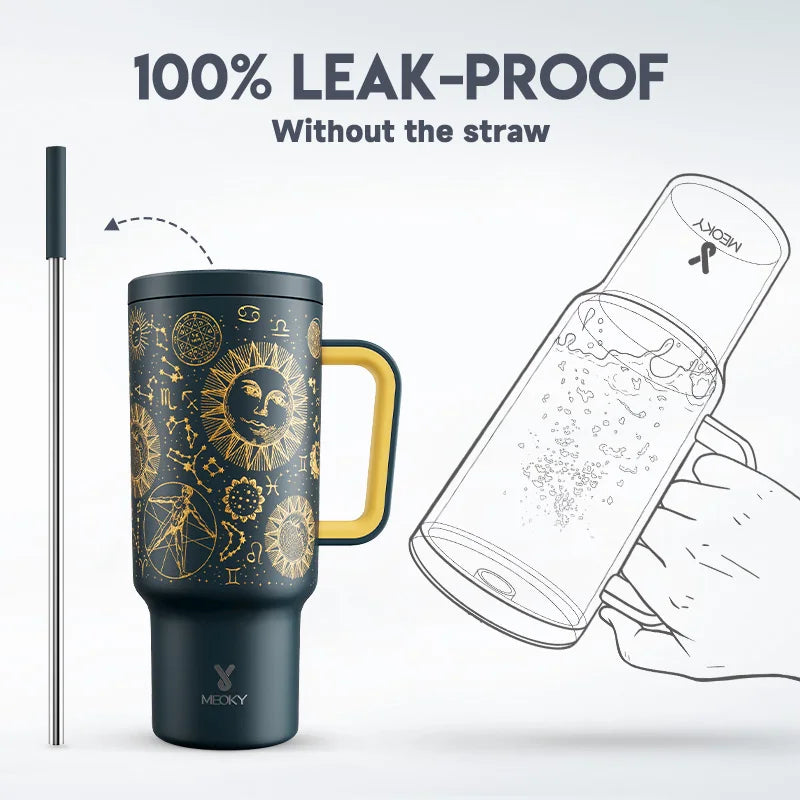 Meoky 40 oz Vacuum Cup Tumbler Straw Cup with Lid Stainless Steel Large Capacity Car Mug Leak-proof Juice Coffee Cup Food Grade