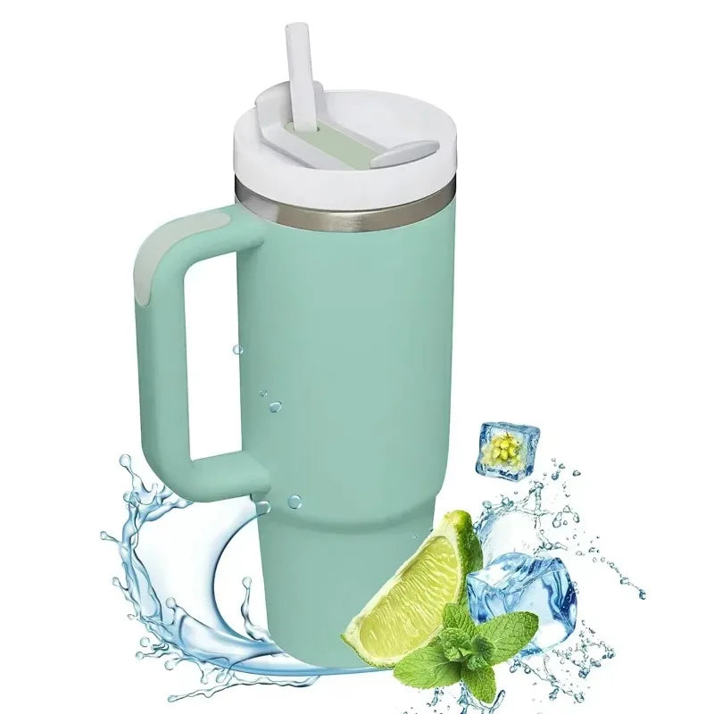 40oz Insulated Tumbler with Handle Straw Stainless Steel Water Bottle Vacuum Water Cold Warm Thermos Cup Coffee Mug Drinkware