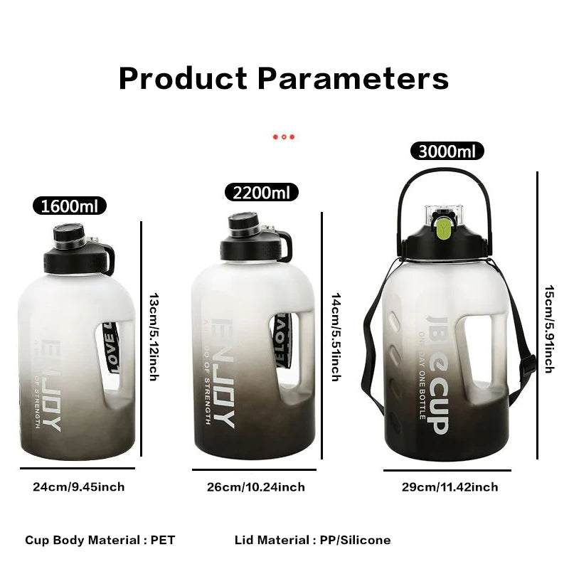 101 oz Sports Water Bottle with Handle, Large Capacity Fitness Bottle with Scale, Gradient Kettle, Outdoor Plastic Portable Water Bottle