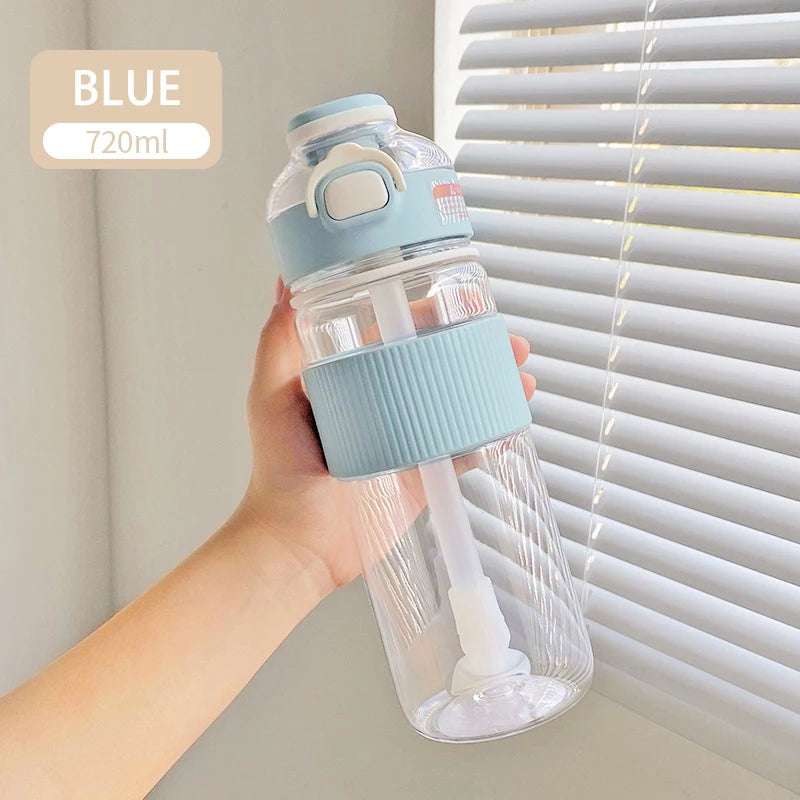 24 oz - 37 oz Outdoor Sports Water Bottle Straw Cup Large Capacity Plastic Kettle Drinking Water Bottles Student Portable Drink Cups
