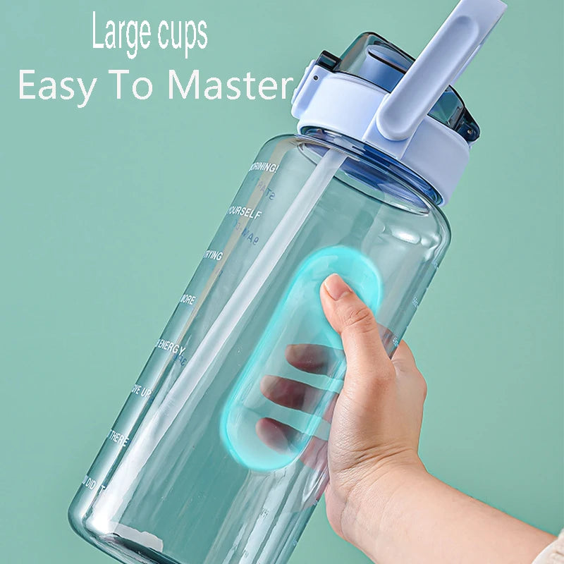 68 oz Large Capacity Sports Water Bottle with Straw, Portable Fitness Bike Cold Water Jug with Time Marker for Men and Women