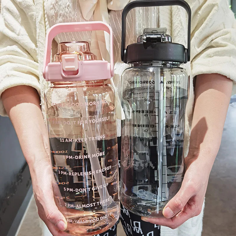 68 oz (2 Liters) Large Motivational Sports Water Bottle with Straw – Leak-Proof, Portable, and BPA-Free