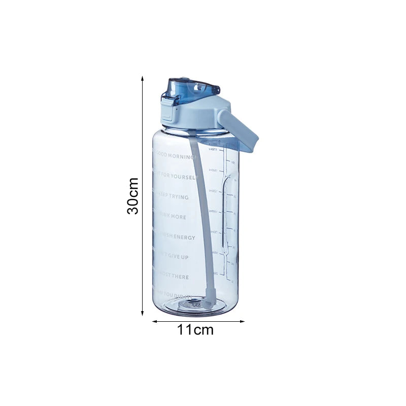 68 oz Large Capacity Sports Water Bottle with Straw, Portable Fitness Bike Cold Water Jug with Time Marker for Men and Women