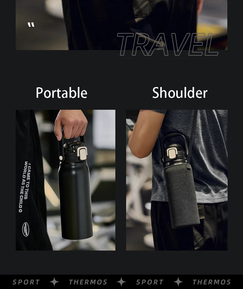 68 oz Large Capacity Stainless Steel Thermo Bottle with Straw, Hot and Cold Tumbler for Gym, Vacuum Flask