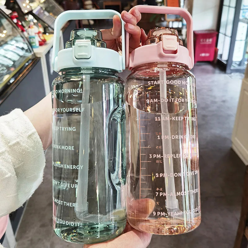 68 oz (2 Liters) Large Motivational Sports Water Bottle with Straw – Leak-Proof, Portable, and BPA-Free