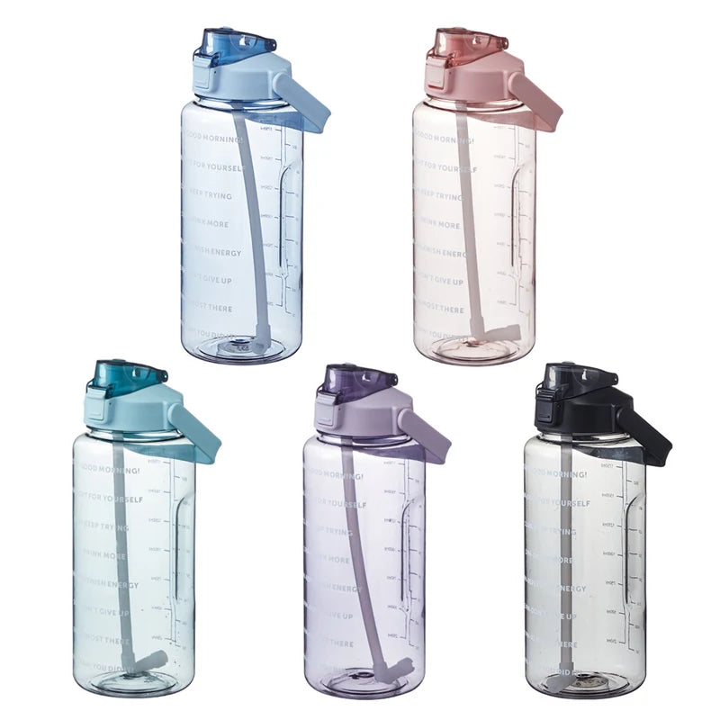 68 oz Large Capacity Sports Water Bottle with Straw, Portable Fitness Bike Cold Water Jug with Time Marker for Men and Women