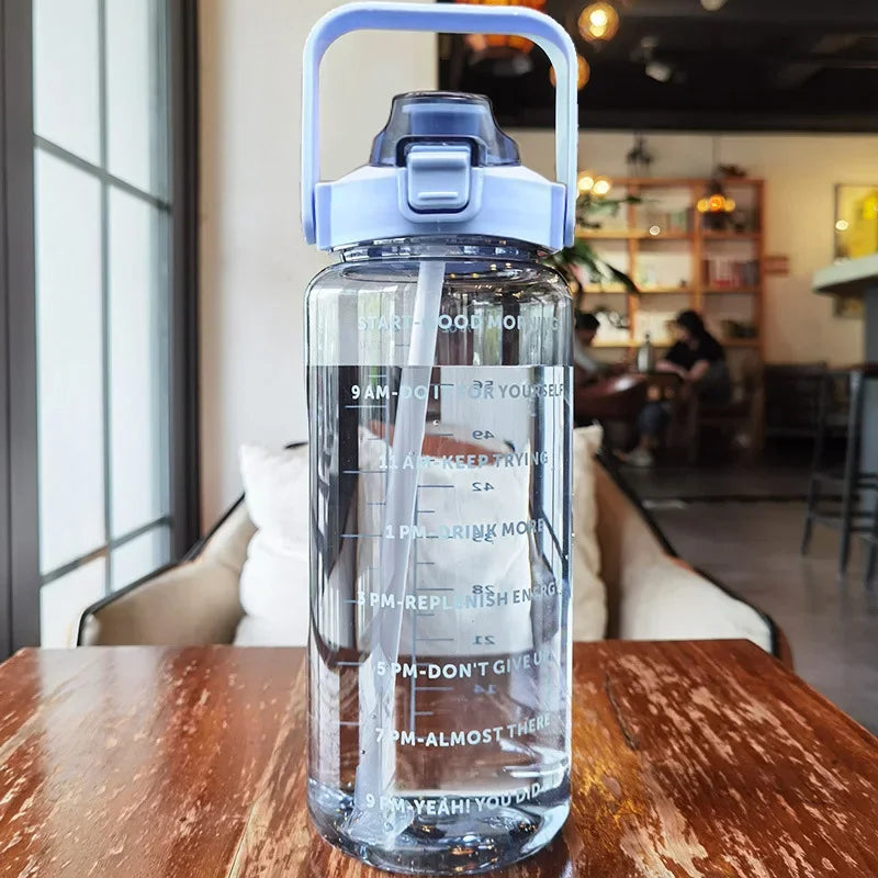 68 oz (2 Liters) Large Motivational Sports Water Bottle with Straw – Leak-Proof, Portable, and BPA-Free