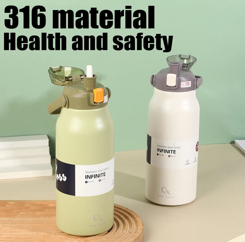 57 oz Large Capacity Thermo Bottle, Portable Stainless Steel Thermos for Hot and Cold Drinks, Outdoor Vacuum Flask Tumbler