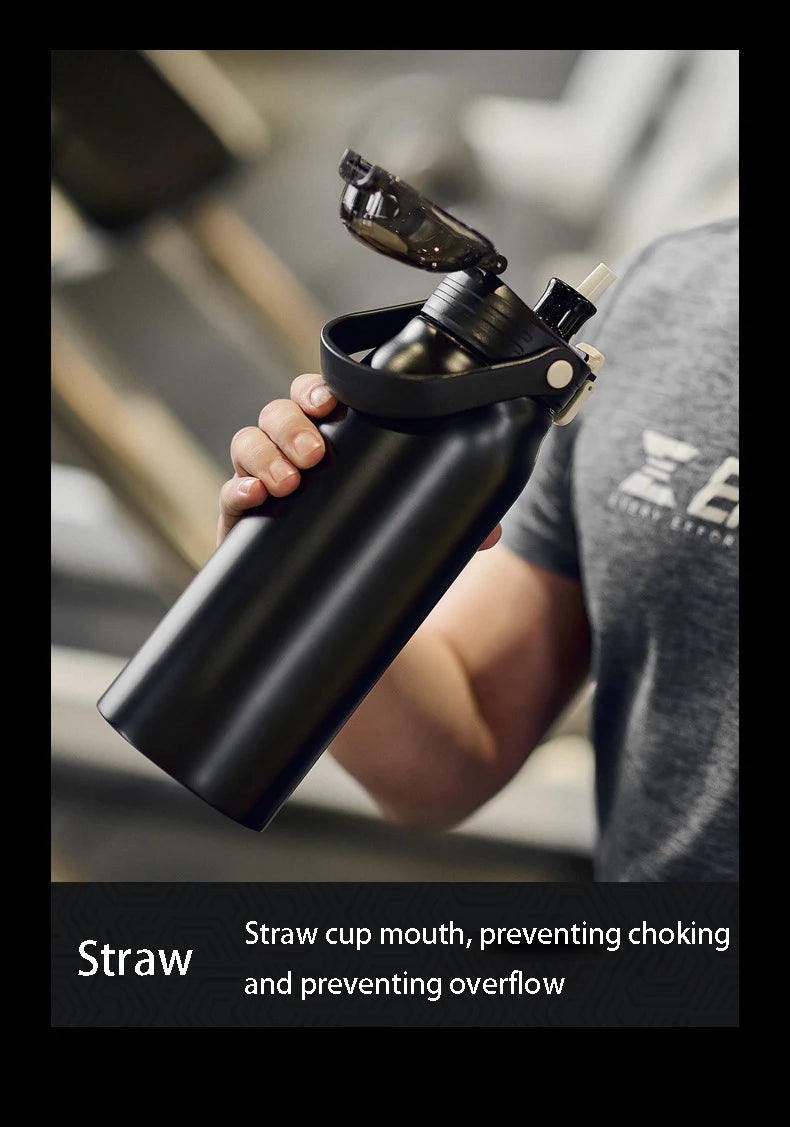68 oz Large Capacity Stainless Steel Thermo Bottle with Straw, Hot and Cold Tumbler for Gym, Vacuum Flask