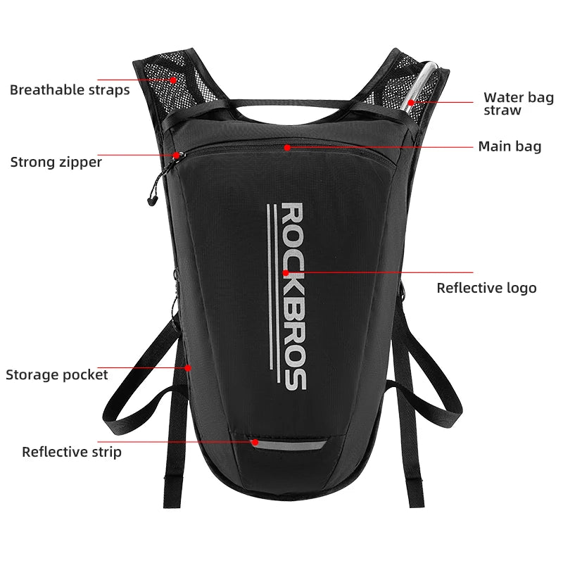 ROCKBROS Hydration Backpack with 68 oz Water Bladder, Reflective and Stable Running Vest for Riding and Outdoor Activities