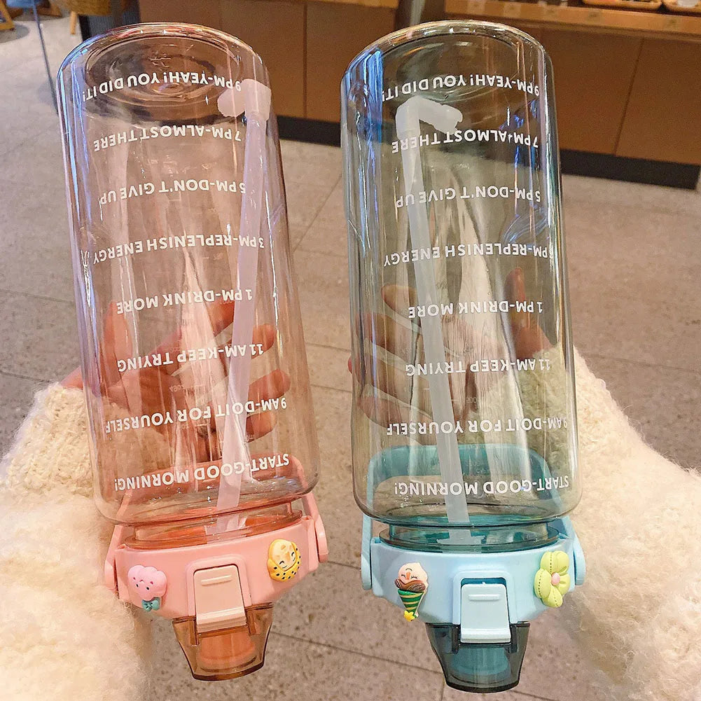 68 oz Portable Water Bottle, Large Capacity Plastic Straw Cup with Time Marker for Outdoor Sports and Fitness