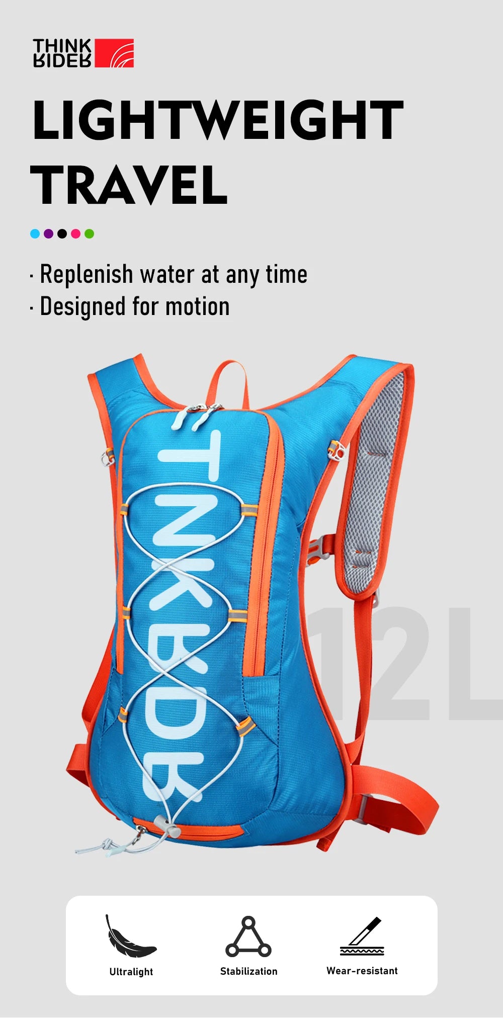 ThinkRider 12L Portable Waterproof Cycling Hydration Backpack, Road Bike Bag for Outdoor Sports and Climbing