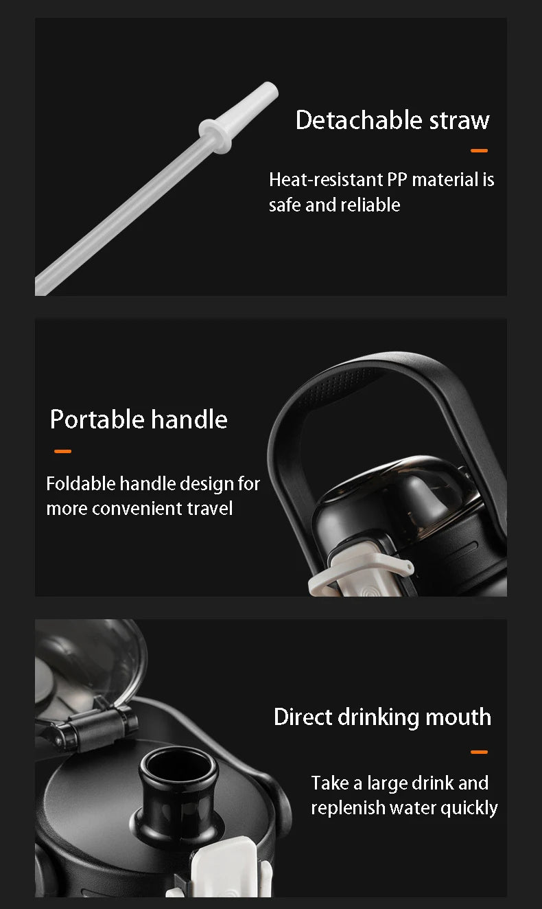68 oz Large Capacity Stainless Steel Thermo Bottle with Straw, Hot and Cold Tumbler for Gym, Vacuum Flask