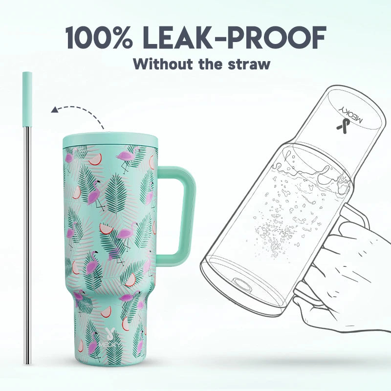 Meoky 40 oz Vacuum Cup Tumbler Straw Cup with Lid Stainless Steel Large Capacity Car Mug Leak-proof Juice Coffee Cup Food Grade