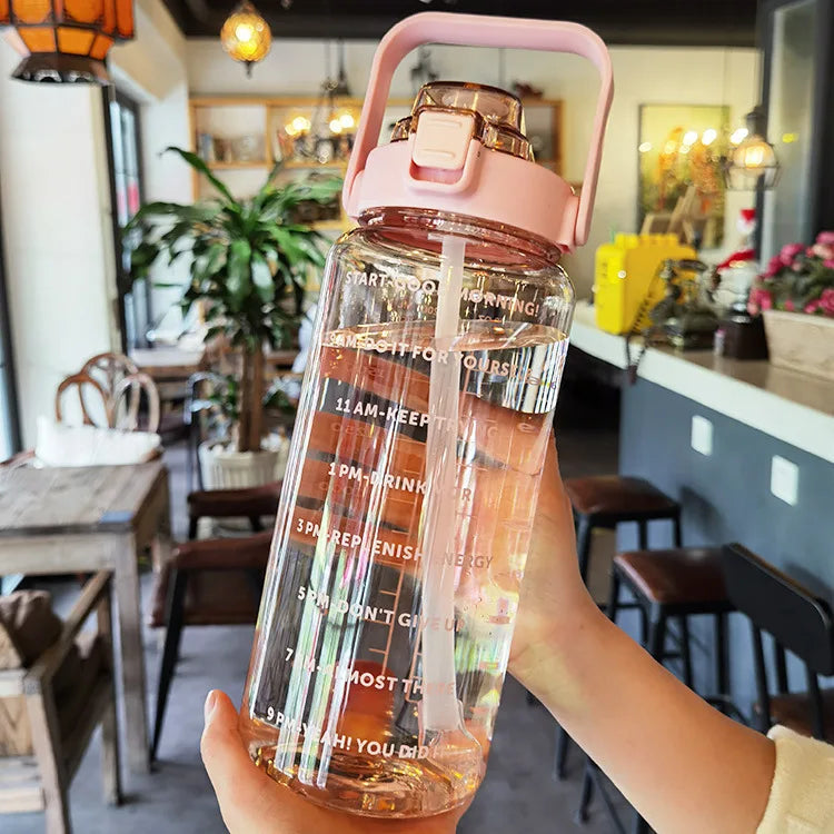 68 oz (2 Liters) Large Motivational Sports Water Bottle with Straw – Leak-Proof, Portable, and BPA-Free