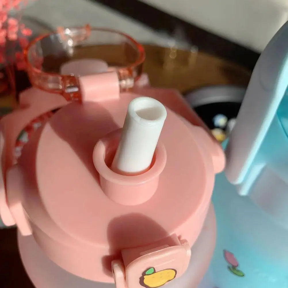 68 oz Large Capacity Gradient Color Water Bottle with Time Scale Reminder, Frosted Cup with Bounce Lid, Cute Stickers Included