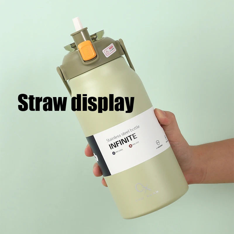 57 oz Large Capacity Thermo Bottle, Portable Stainless Steel Thermos for Hot and Cold Drinks, Outdoor Vacuum Flask Tumbler