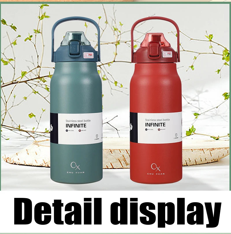 57 oz Large Capacity Thermo Bottle, Portable Stainless Steel Thermos for Hot and Cold Drinks, Outdoor Vacuum Flask Tumbler