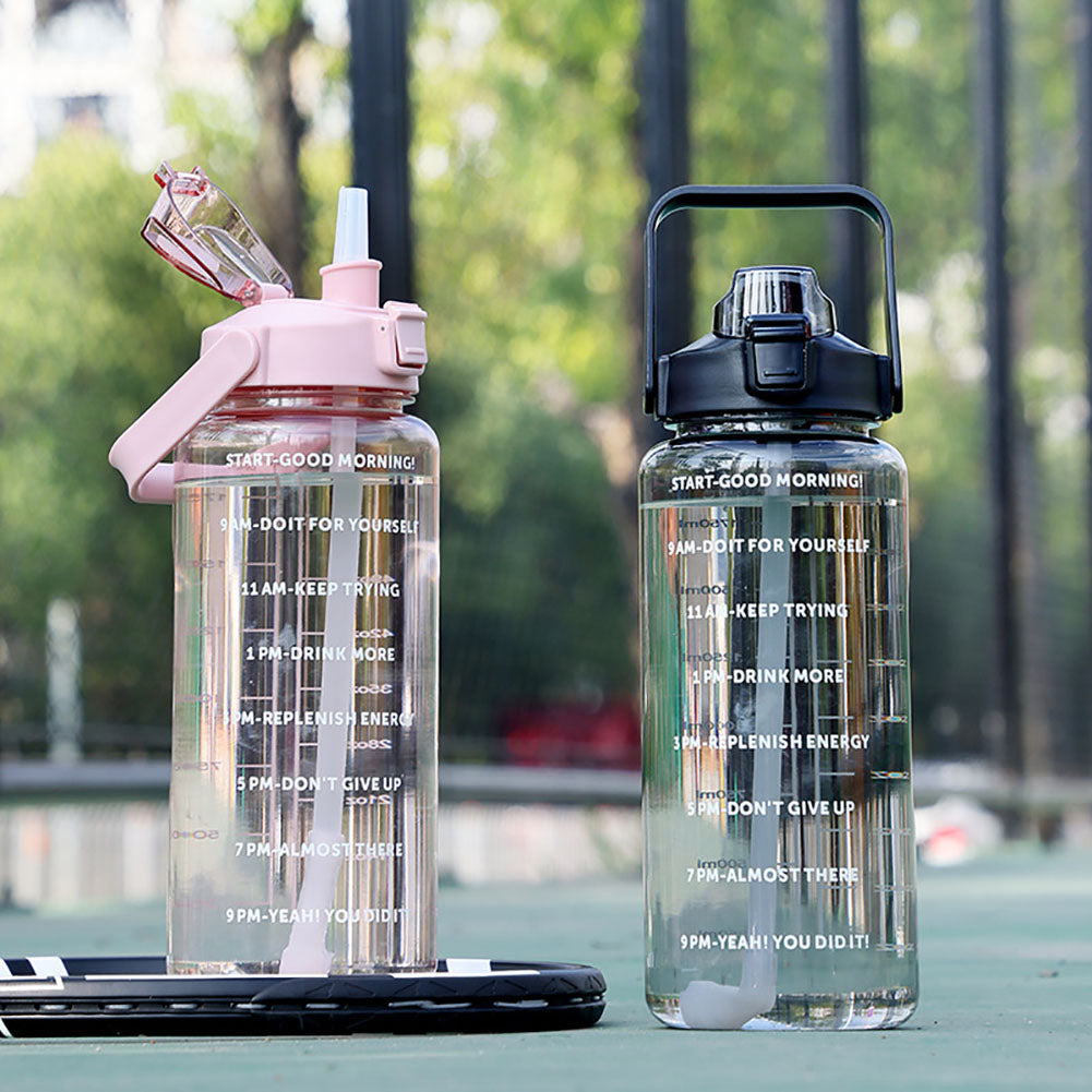 68 oz Portable Water Bottle, Large Capacity Plastic Straw Cup with Time Marker for Outdoor Sports and Fitness