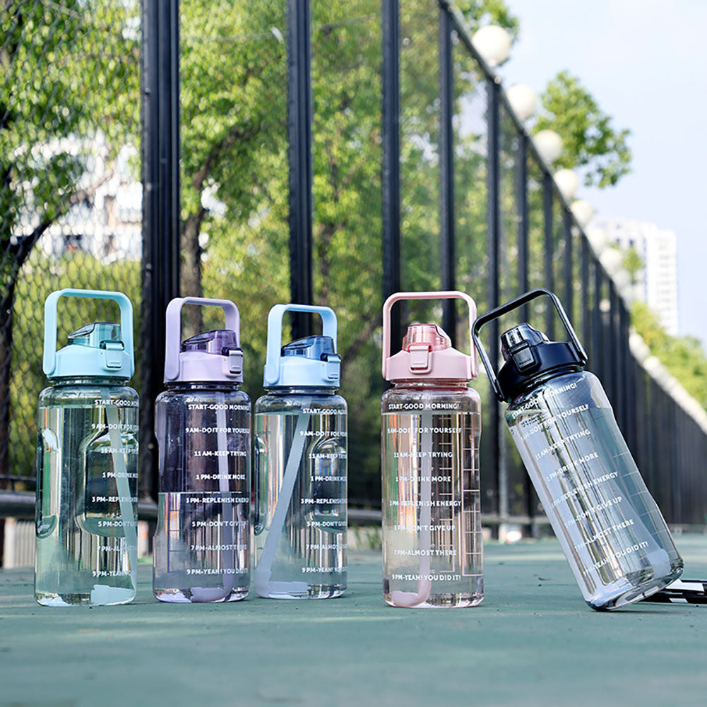 68 oz Portable Water Bottle, Large Capacity Plastic Straw Cup with Time Marker for Outdoor Sports and Fitness